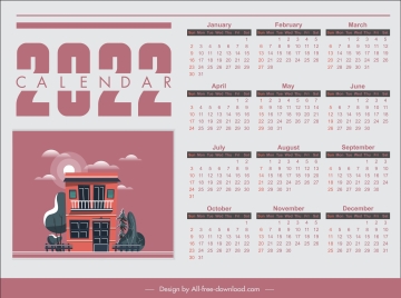 2022 calendar template bright classic house sketch