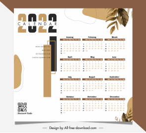 2022 calendar template bright classic leaves decor