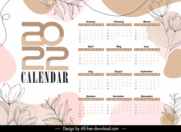 2022 calendar template elegant classical botanical decor