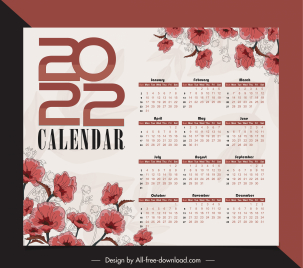 2022 calendar template elegant classical handdrawn botany