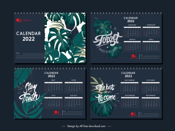 2022 calendar template elegant dark design classical leaves