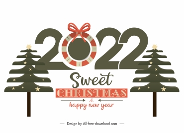 2022 greeting poster template fir trees numbers decor