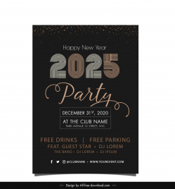 2025 new year party invitaion card template flat dark