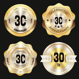 30th anniversary medal icons with shiny golden design