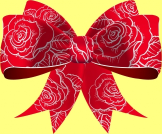 3d red bow icon flowers pattern decoration