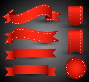 3d vector illustration of curved red ribbon sets