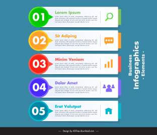 5 steps infographic template elegant speechbubbles horizontal tabs