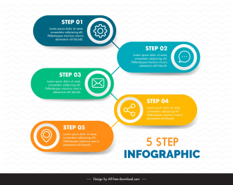 5 steps infographic template symmetric horizontal tabs layout