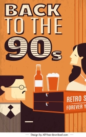 90s decade banner template lifestyle sketch flat retro