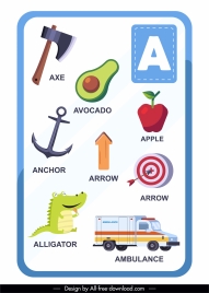 a alphabet education template colorful symbols sketch