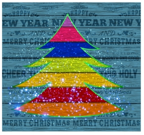 abstract colorful christmas tree on wooden plank background