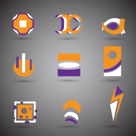 abstract logo sets design in violet orange white