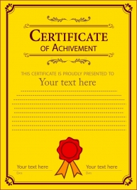 achievement certificate desin in classical yellow background