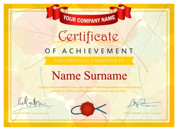 achievement certificate vector illustration with vignette leaves decoration