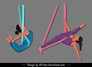 acrobat yoga icons cartoon character sketch