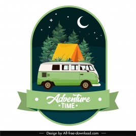 adventure travel banner template night time tent bus