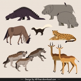 africa wild animals icons colored classical sketch