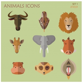 african animal icons illustration with portrait style