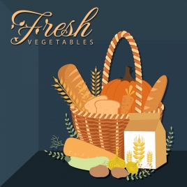 agricultural food background bread vegetable barley basket icons