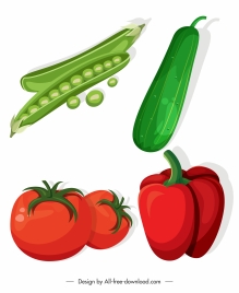 agricultural vegetables icons pea cucumber chili tomato sketch