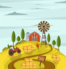 agriculture farm drawing multicolored cartoon design