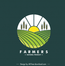agriculture farmer logo flat circle isolation field sun rays