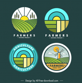 agriculture logo templates collection circle isolation