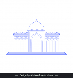 ahmedabad india architectural building icon flat blue white symmetric outline