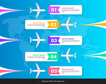 airplane infographic template dynamic flight global map