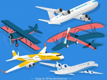 airplane models icons contemporary classical 3d sketch