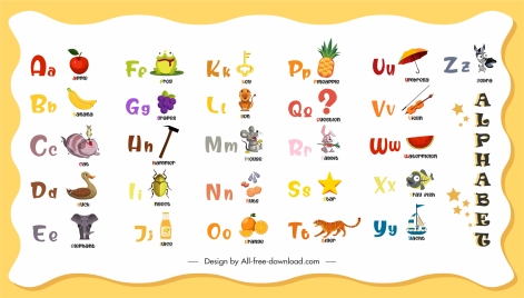 alphabet education template colorful texts emblems decor
