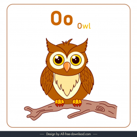 alphabet letter o design elements flat perching owl