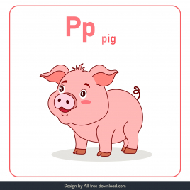 alphabet letter p design elements cute cartoon handdrawn pig