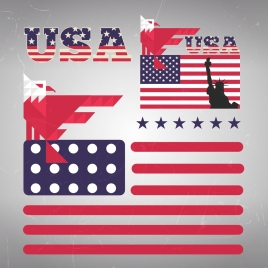 america design elements text flag eagle stars icons