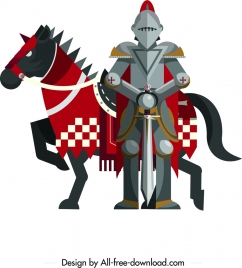 ancient knight icon steel armor horse design