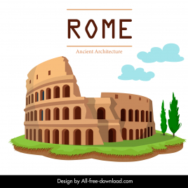 ancient rome design element flat colosseum architecture outline