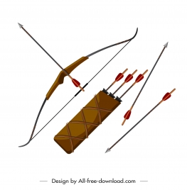 ancient weapon icon arrows bow sketch colored design
