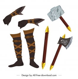 ancient weapon icons colored classic design