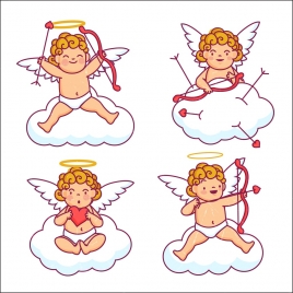 angel icons collection cute kid colored cartoon design