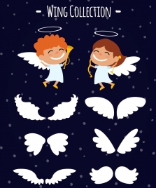 angle design elements white wings isolation cute cartoon