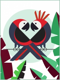 animal background parrot couple leaf icons flat design