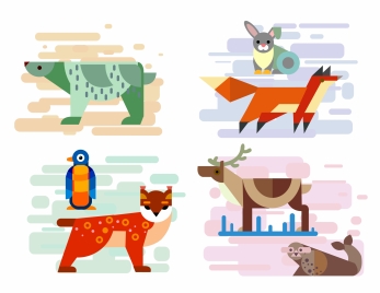 animal icons sets in colored flat geometric design