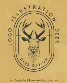 animal logotype template reindeer sketch handdrawn retro