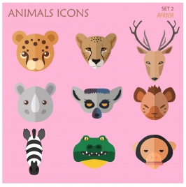 animals icons set with flat design style