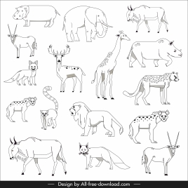 Animals species icons black white handdrawn sketch vectors stock in format  for free download 