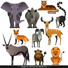 Wild carnivore herbivore animals icons colored classic sketch vectors stock  in format for free download 