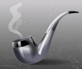 antique smoking pipe icon 3d shiny grey design