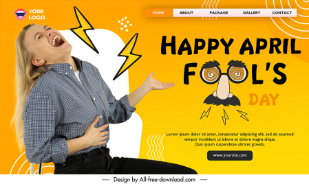 april fools day landing page template dynamic laughing woman sketch