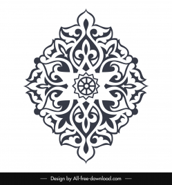 arabic decorative template flat black white symmetric curves outline