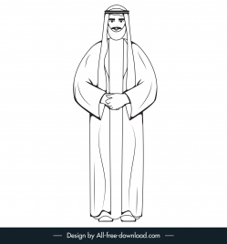 arabic muslim man icon black white cartoon character outline